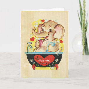 Retro Valentines Day kids Elephant Red Heart Photo Card