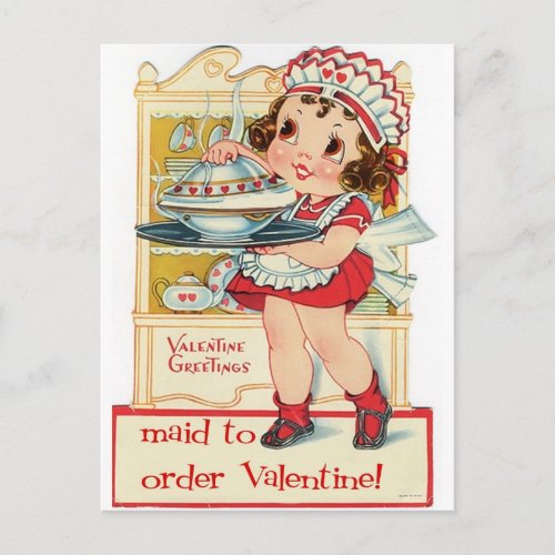 Retro Valentines Day Maid Holiday Postcard