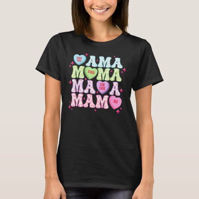 Retro Valentine's Day Mama Heart Groovy Love Mom T-Shirt (Front)