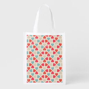Retro Valentine's Day Pattern Grocery Bag