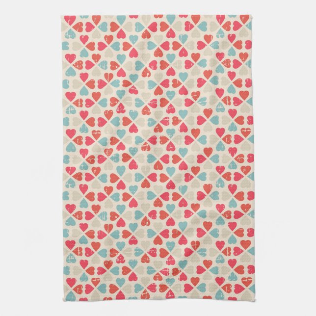 Retro Valentine's Day Pattern Kitchen Towel (Vertical)