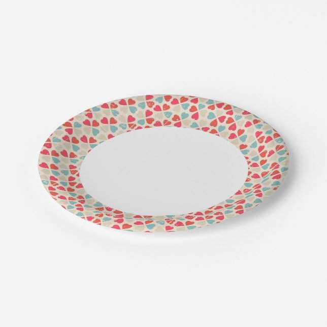 Retro Valentine's Day Pattern Paper Plates (Angled)