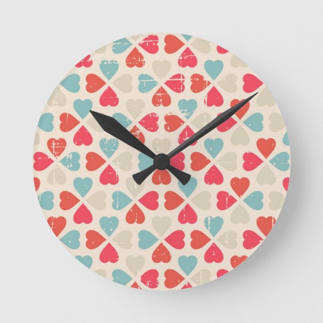 Retro Valentine's Day Pattern Round Clock (Front)