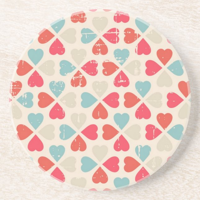 Retro Valentine's Day Pattern Sandstone Coaster (Front)