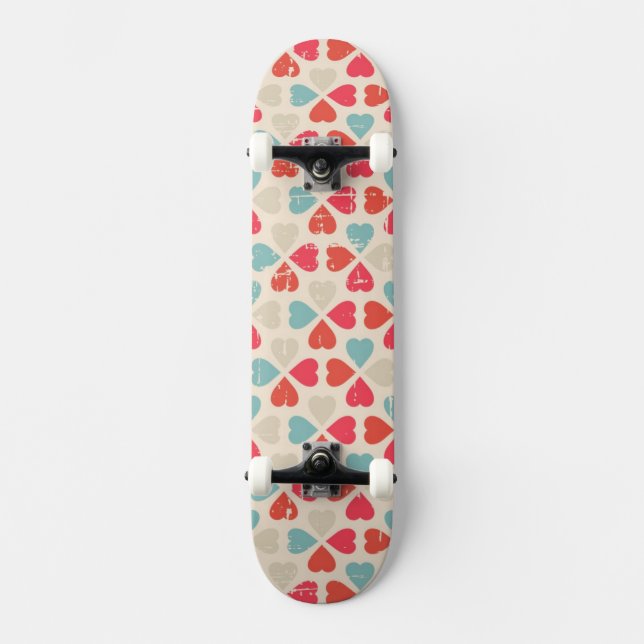 Retro Valentine's Day Pattern Skateboard Deck (Front)