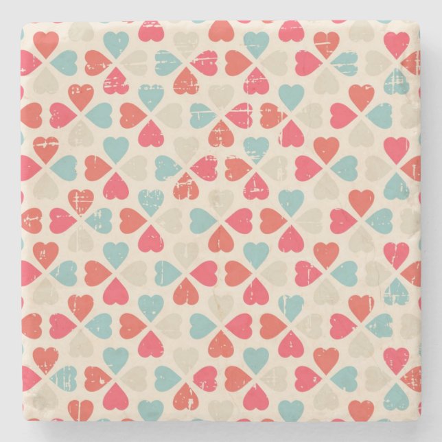 Retro Valentine's Day Pattern Stone Coaster (Front)