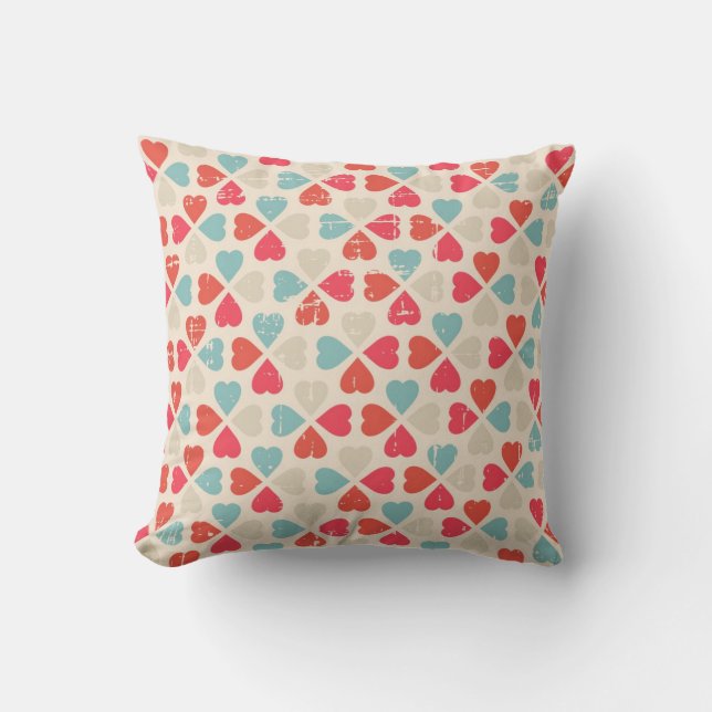 Retro Valentine's Day Pattern Throw Pillow (Front)
