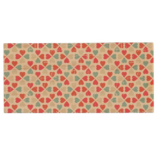Retro Valentine's Day Pattern Wood USB Flash Drive (Front)