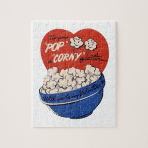 Retro Valentines Day, Popcorn Pop a Corny Question Jigsaw Puzzle