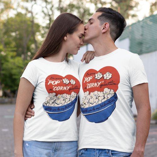 Retro Valentines Day Popcorn Pop a Corny Question T_Shirt