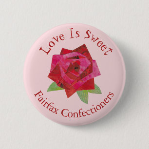 Retro Valentine's Day Red Rose Florist Boutique Button