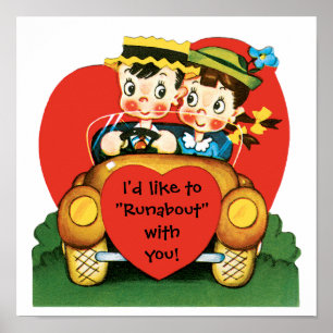 Retro Valentine's Day, Vintage Boy and Girl in Car Poster