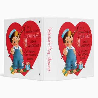 Retro Valentine's Day, Vintage Boy Fishing Hearts 3 Ring Binder