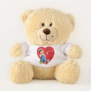 Retro Valentine's Day, Vintage Boy Fishing Hearts Teddy Bear