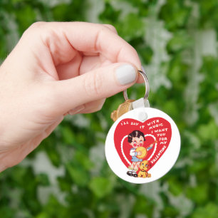 Retro Valentine's Day, Vintage Boy Music Banjo Keychain