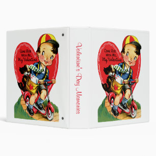 Retro Valentine's Day, Vintage Boy on a Scooter 3 Ring Binder