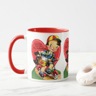 Retro Valentine's Day, Vintage Boy on a Scooter Mug