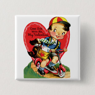 Retro Valentine's Day, Vintage Boy on a Scooter Pinback Button