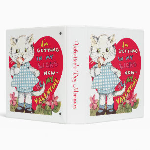 Retro Valentine's Day Vintage Cat Eating Ice Cream 3 Ring Binder