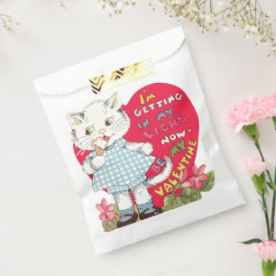Retro Valentine's Day Vintage Cat Eating Ice Cream Favor Bag