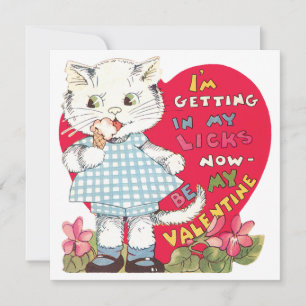 Retro Valentine's Day Vintage Cat Eating Ice Cream Holiday Card