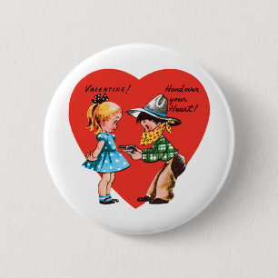 Retro Valentine's Day, Vintage Cowboy with Girll Button