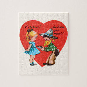 Retro Valentine's Day, Vintage Cowboy with Girll Jigsaw Puzzle