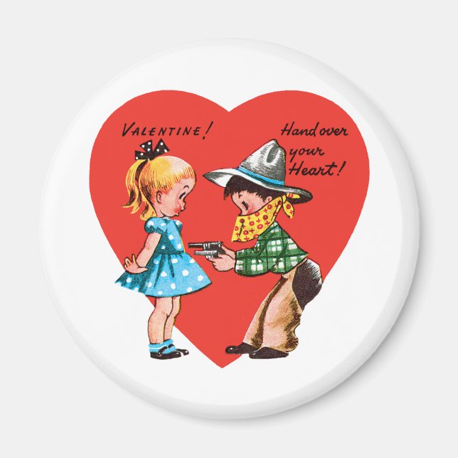 Retro Valentine's Day, Vintage Cowboy with Girll Magnet (Front)