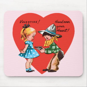Retro Valentine's Day, Vintage Cowboy with Girll Mouse Pad