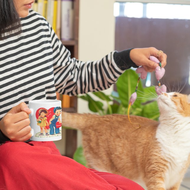 Retro Valentine's Day, Vintage Girl and Boy Hearts Mug (Creator Uploaded)