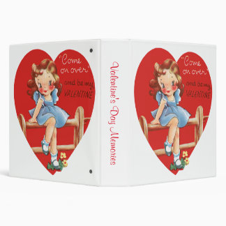 Retro Valentine's Day, Vintage Girl on a Fence 3 Ring Binder