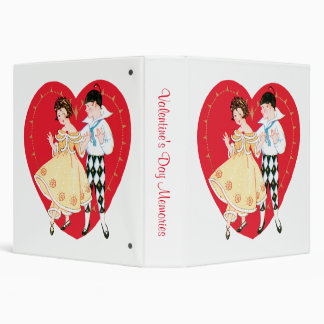Retro Valentine's Day, Vintage Harlequin and Heart 3 Ring Binder