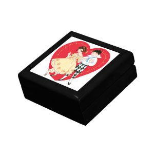 Retro Valentine's Day, Vintage Harlequin and Heart Gift Box