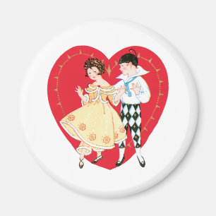 Retro Valentine's Day, Vintage Harlequin and Heart Magnet