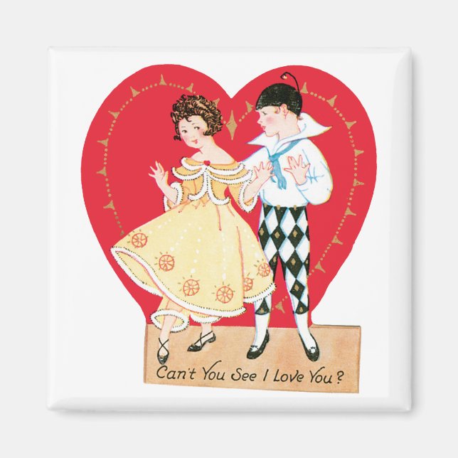 Retro Valentine's Day, Vintage Harlequin and Heart Magnet (Front)