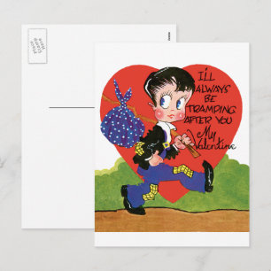 Retro Valentine's Day, Vintage Hobo Boy Heart Holiday Postcard