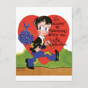 Retro Valentine's Day, Vintage Hobo Boy Heart Holiday Postcard