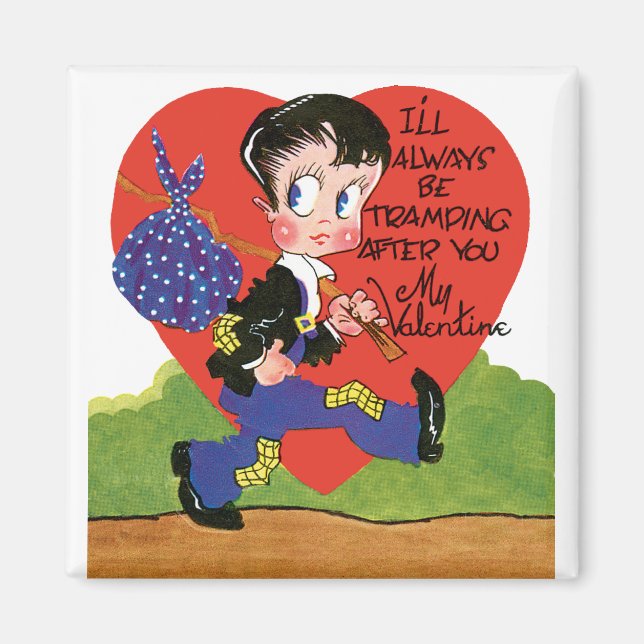 Retro Valentine's Day, Vintage Hobo Boy Heart Magnet (Front)