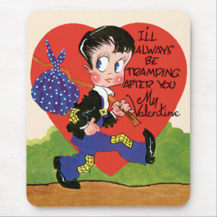 Retro Valentine's Day, Vintage Hobo Boy Heart Mouse Pad