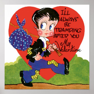 Retro Valentine's Day, Vintage Hobo Boy Heart Poster