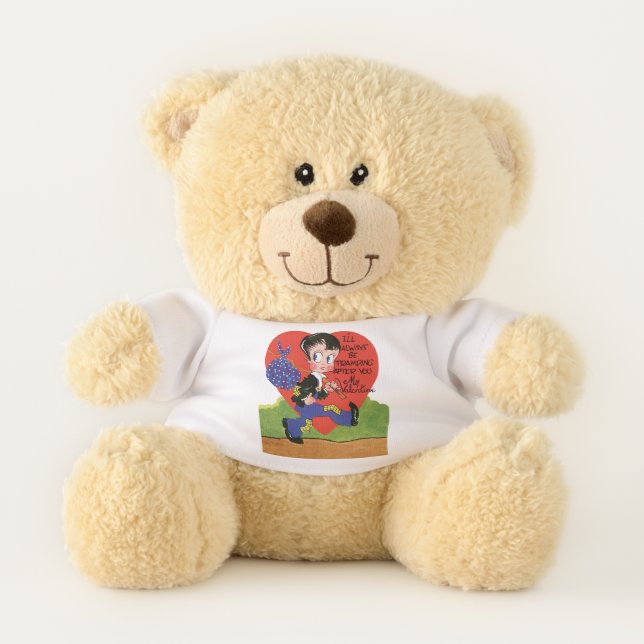 Retro Valentine's Day, Vintage Hobo Boy Heart Teddy Bear (Front)