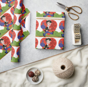 Retro Valentine's Day, Vintage Hobo Boy Heart Wrapping Paper