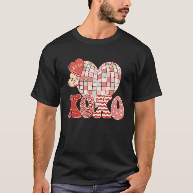Retro Valentine's Day XOXO Love Disco Heart Valent T-Shirt (Front)
