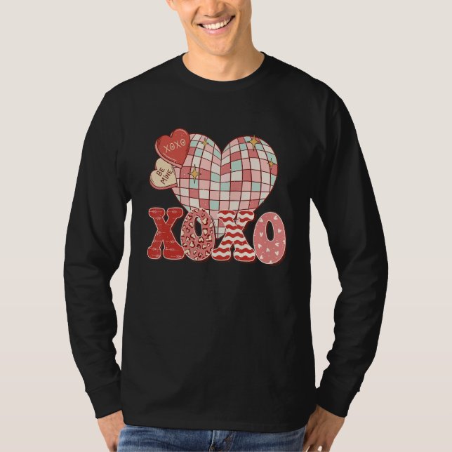 Retro Valentine's Day XOXO Love Disco Heart Valent T-Shirt (Front)