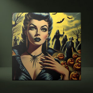 Retro Vampire Girl Ceramic Tile