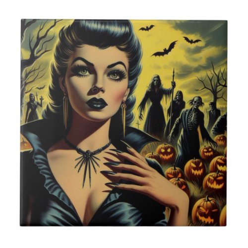 Retro Vampire Girl Ceramic Tile