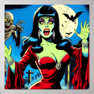 Retro Vampire Woman Comics Poster