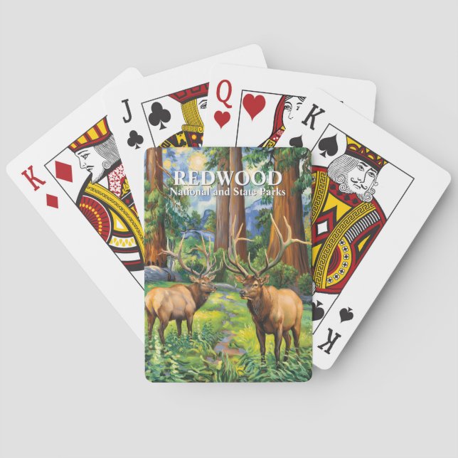 Retro Van Gogh Redwood National Park Wildlife Elk Poker Cards (Back)