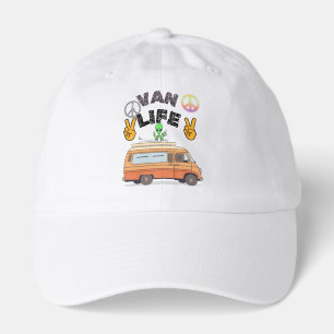 Retro van life alien camper peace sign design hat