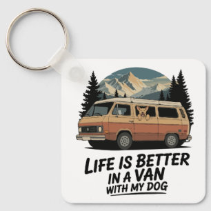 Retro Van Life with Dog Mountain Adventure Keychain